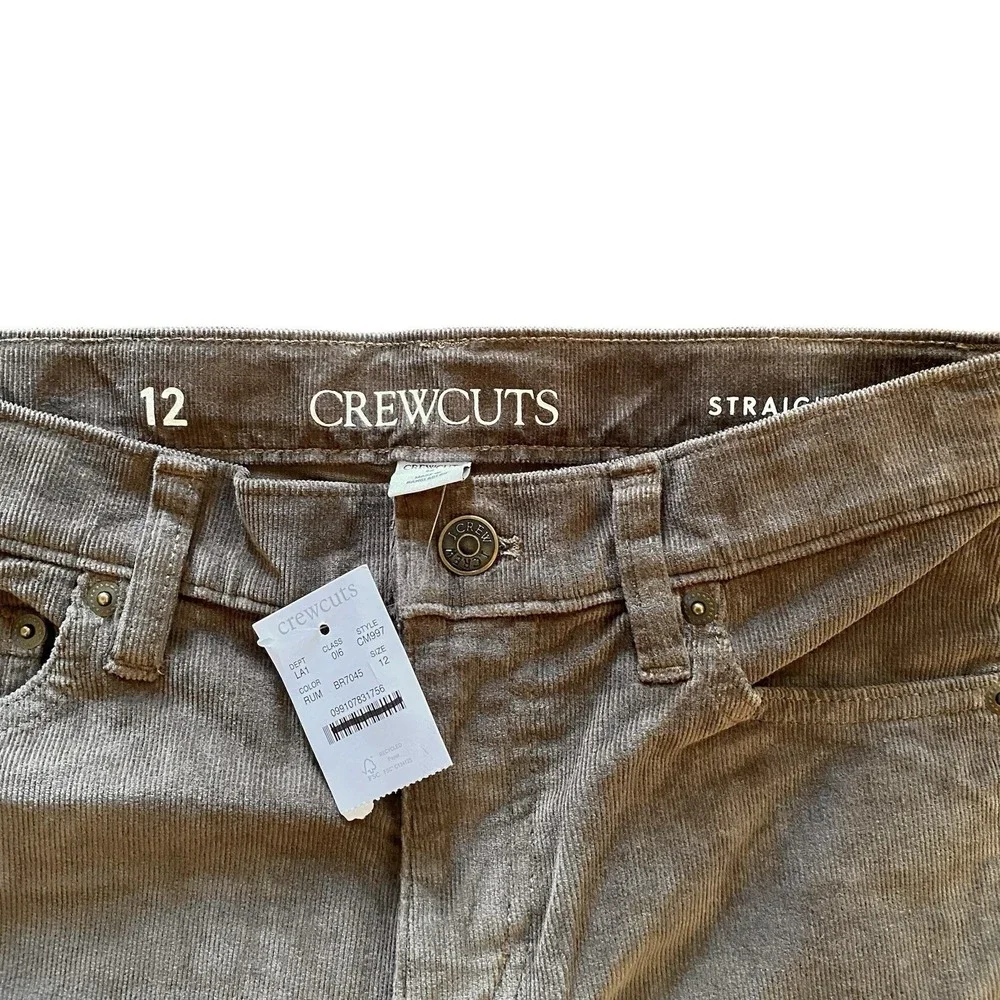 J Crew Crewcuts NWT Boys Straight stretch corduroy pant Raw Umber Brown Size 12